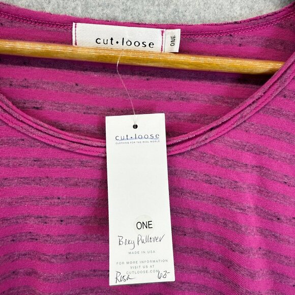 Cut Loose Purple Striped Two Tone Rosa‎ Boxy Pullover Long Sleeve Top One Size - Picture 3 of 14